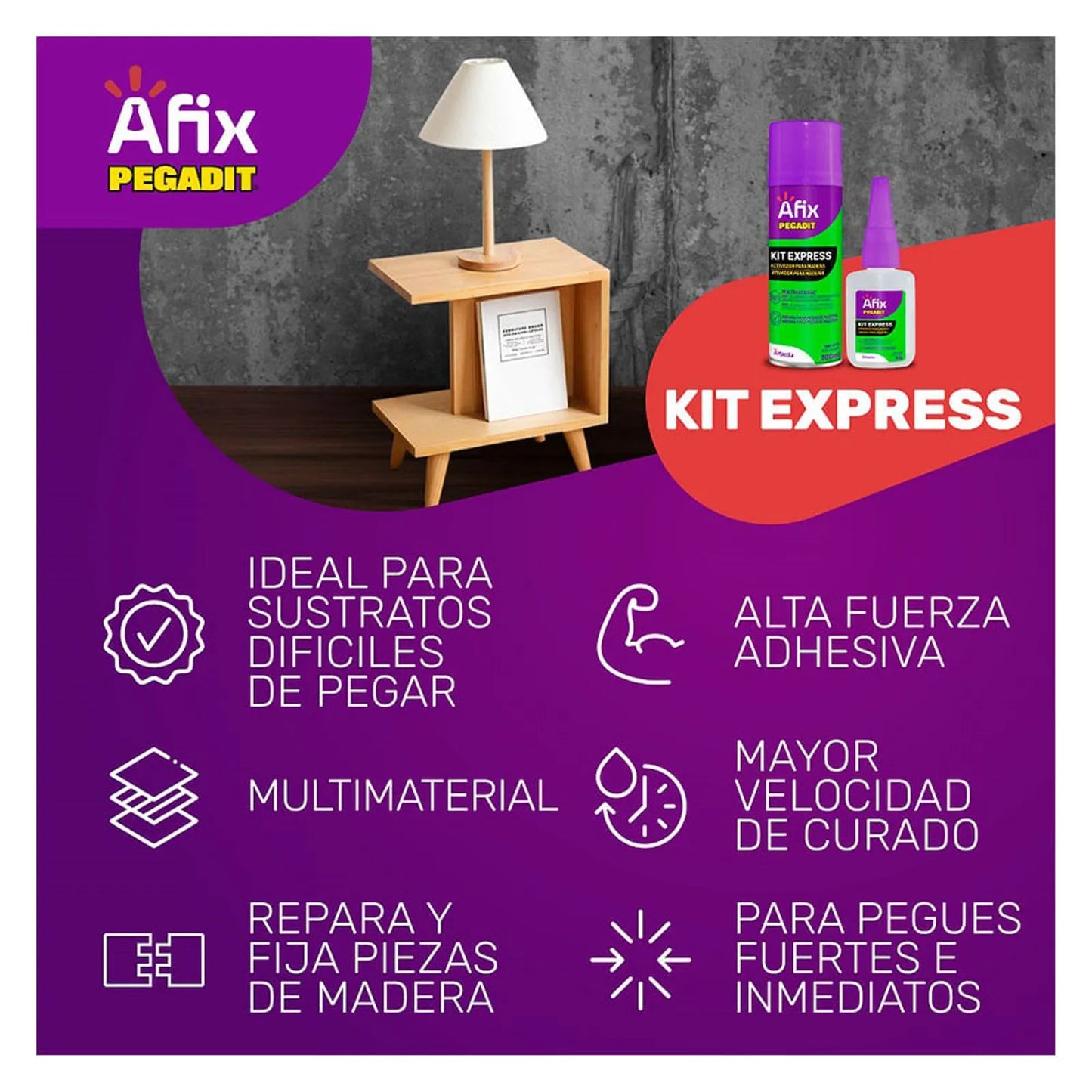 Kit expres adhesivo 100g + activador para madera 200ml Afix