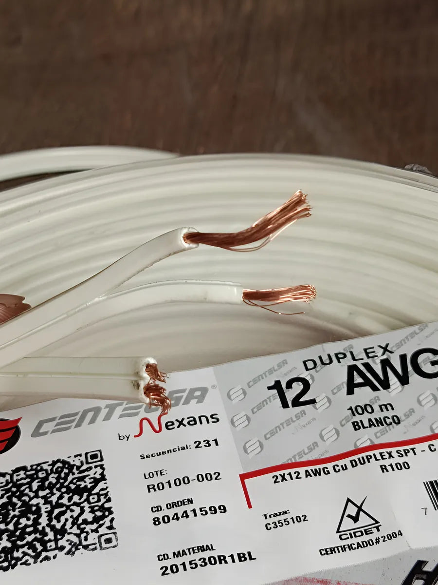 Cable Dúplex Centelsa Original 2x12 X 100m Blanco