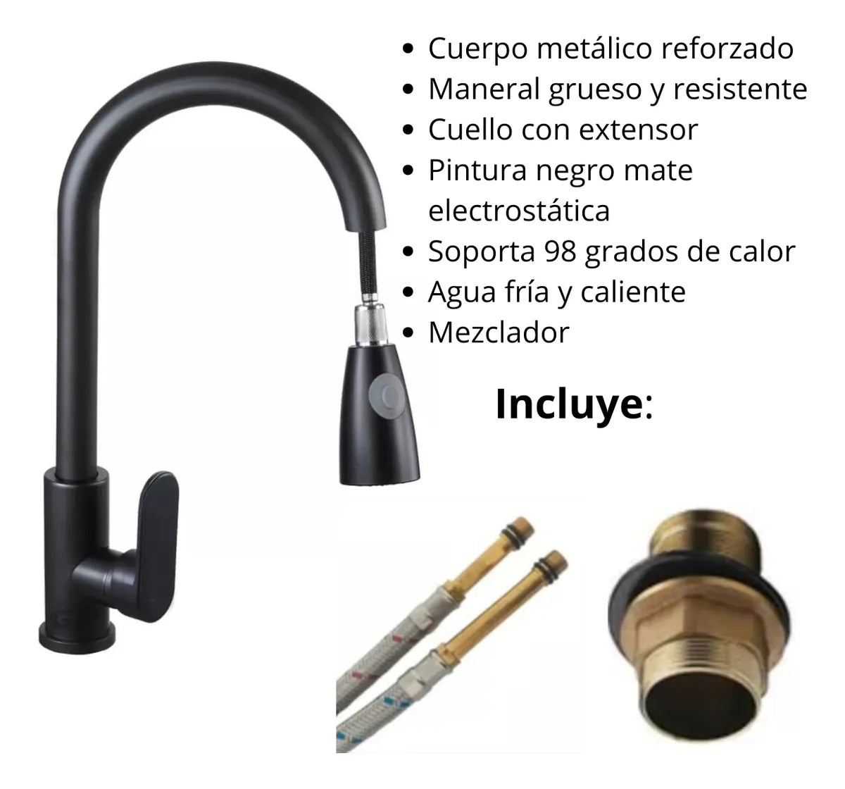 Llave Para Cocina Lavaplatos Extraíble Negro Flexible