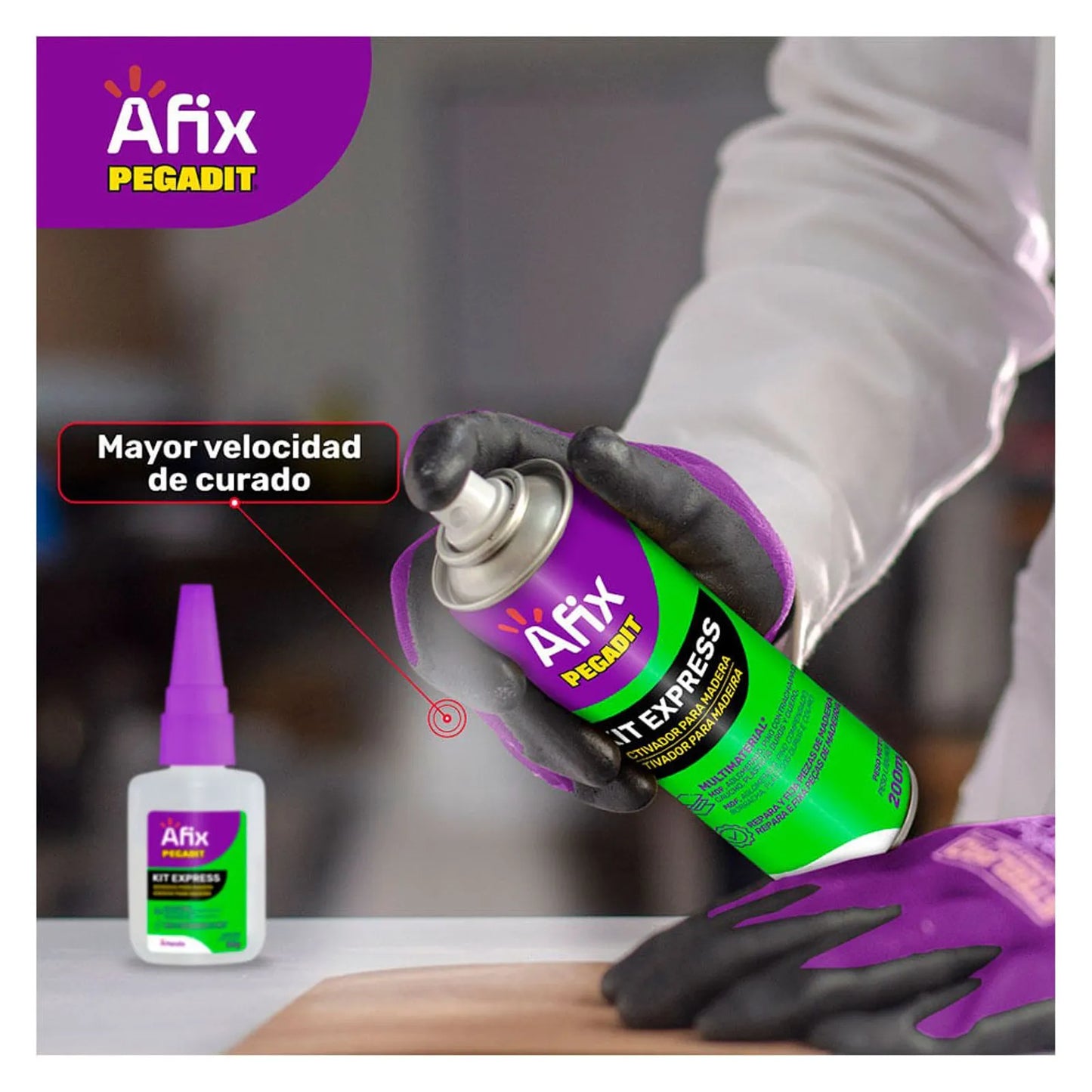 Kit expres adhesivo 100g + activador para madera 200ml Afix