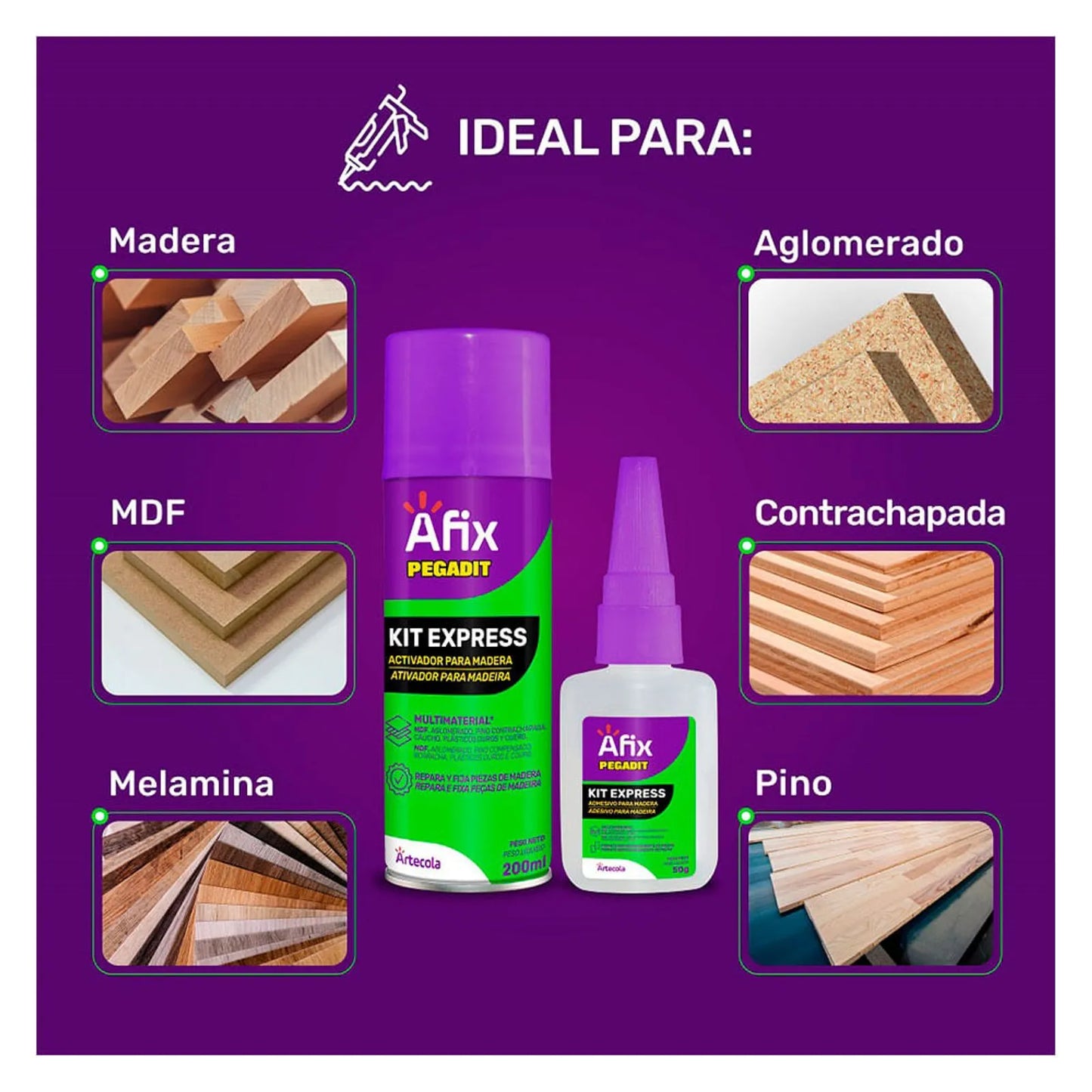 Kit expres adhesivo 100g + activador para madera 200ml Afix