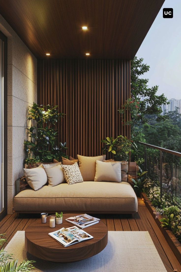 Revestimiento de pared WPC imitación madera en balcón moderno