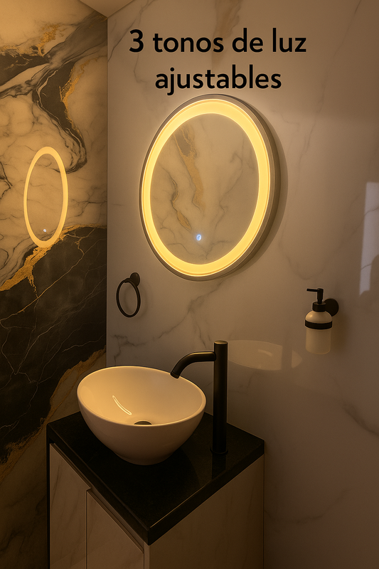 Espejo Redondo Luz Led Marco Negro 60cm