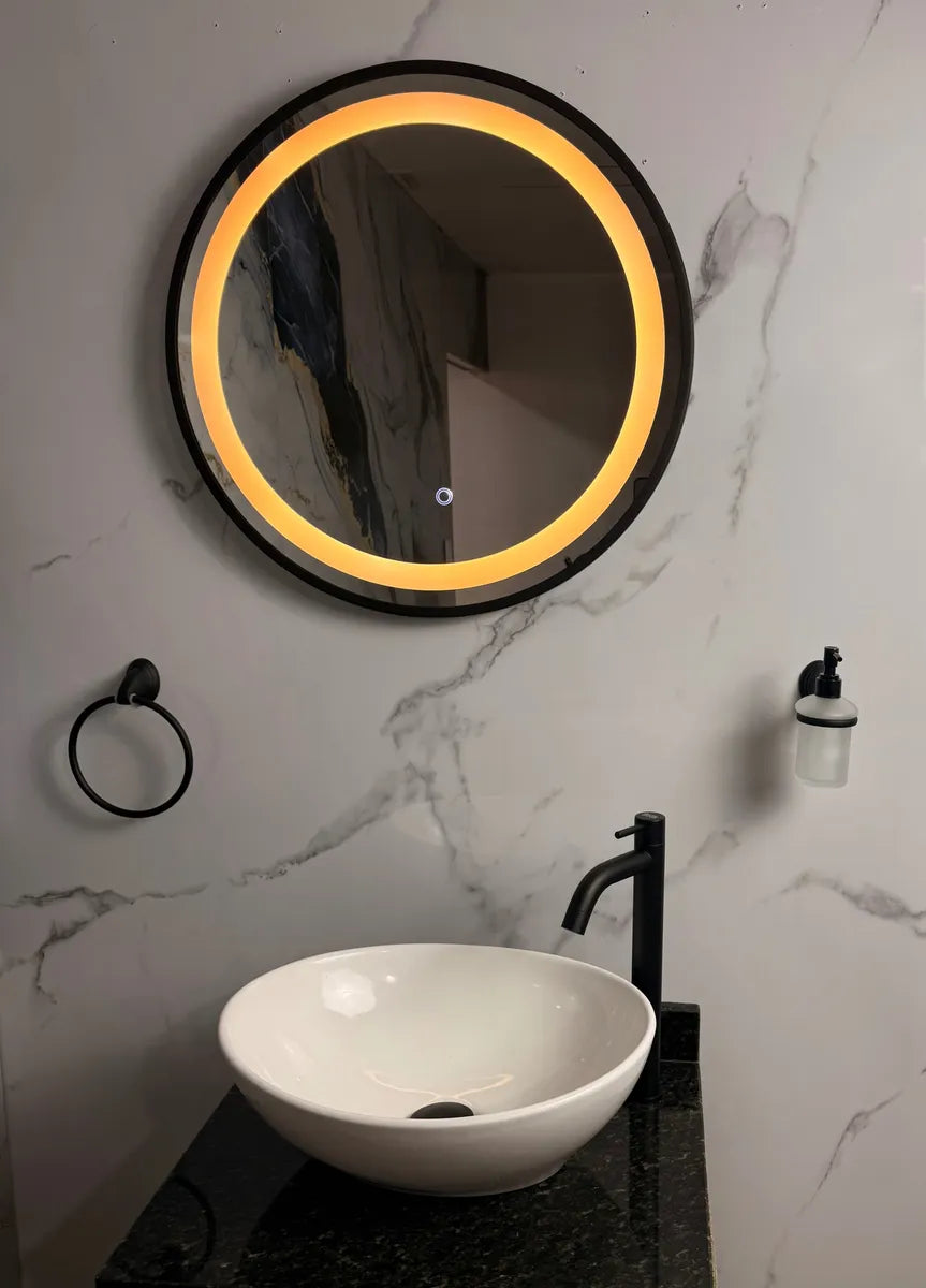 Espejo Redondo Luz Led Marco Negro 60cm