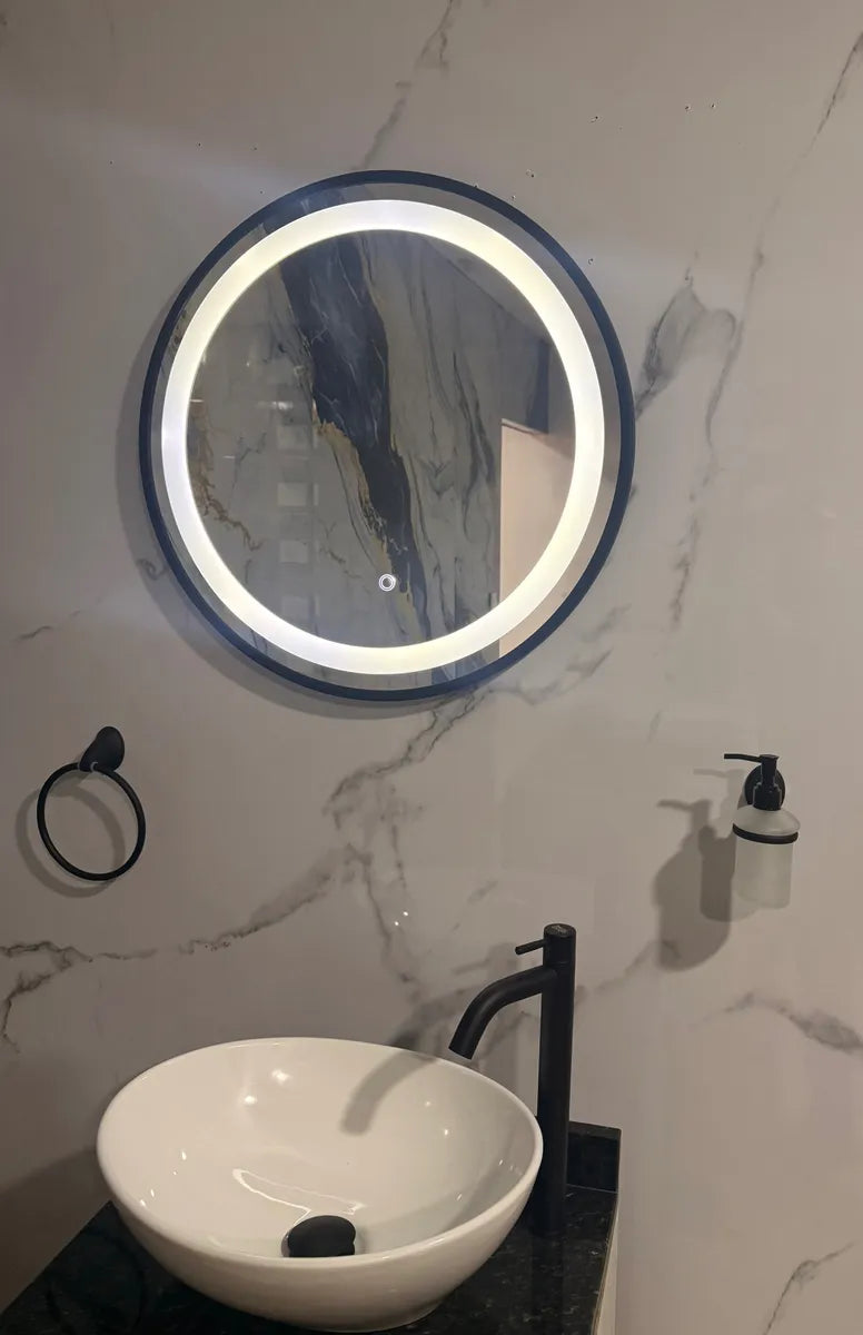 Espejo Redondo Luz Led Marco Negro 60cm