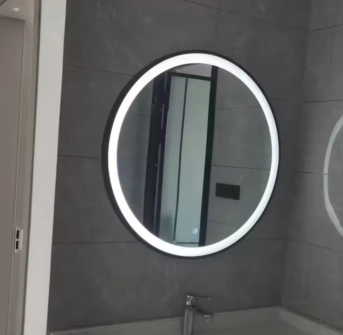 Espejo Redondo Luz Led Marco Negro 60cm