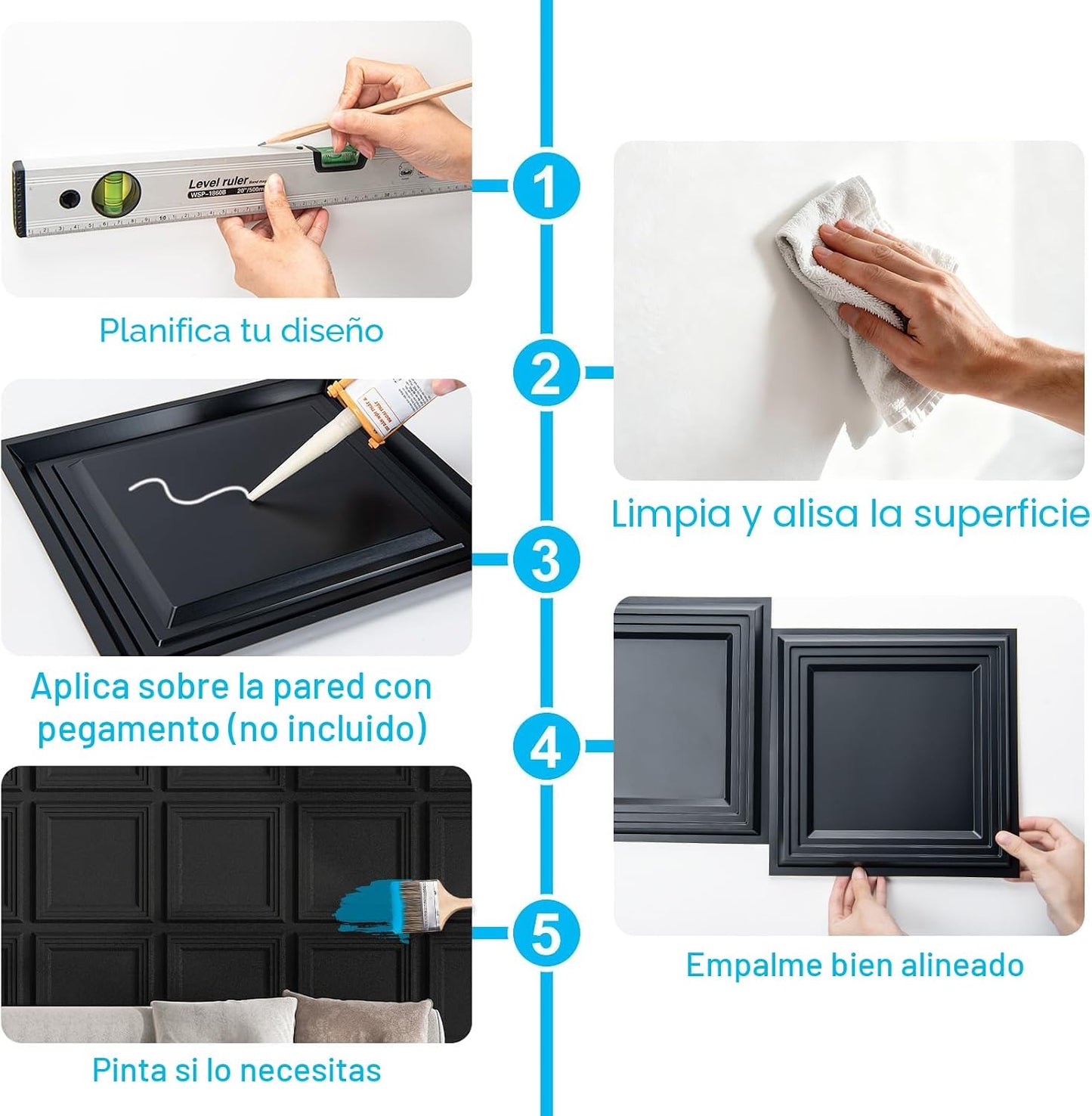 33 paneles de pared texturizados en 3D Negro