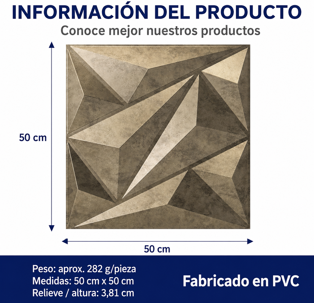12 Paneles de pared 3D con diamantes, PVC, oro antiguo
