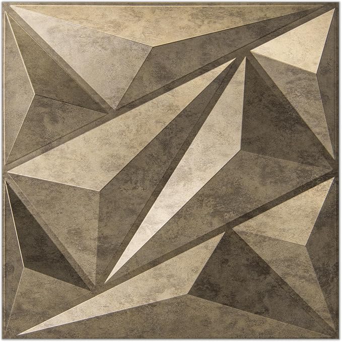12 Paneles de pared 3D con diamantes, PVC, oro antiguo