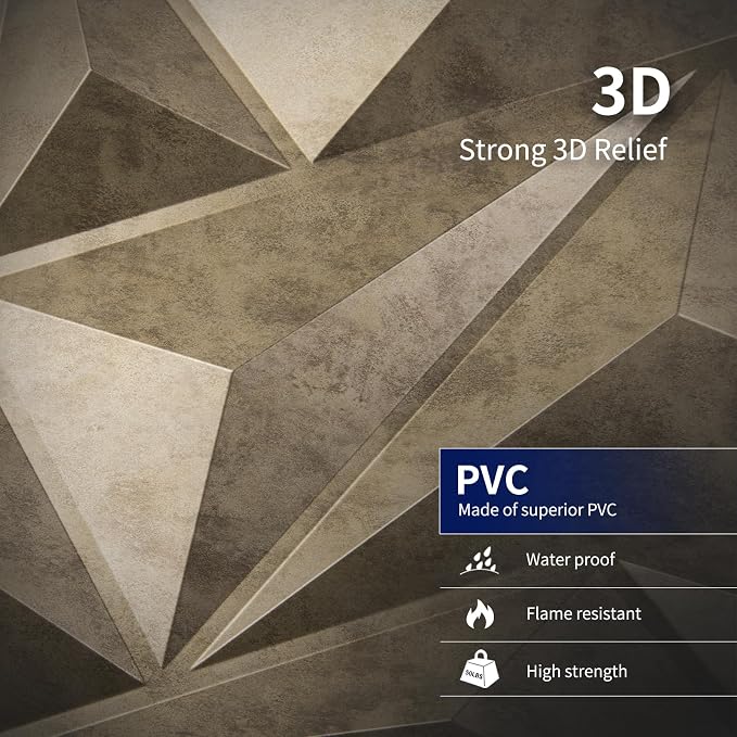 12 Paneles de pared 3D con diamantes, PVC, oro antiguo