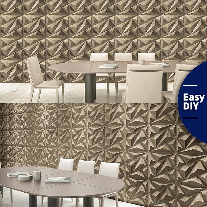 12 Paneles de pared 3D con diamantes, PVC, oro antiguo