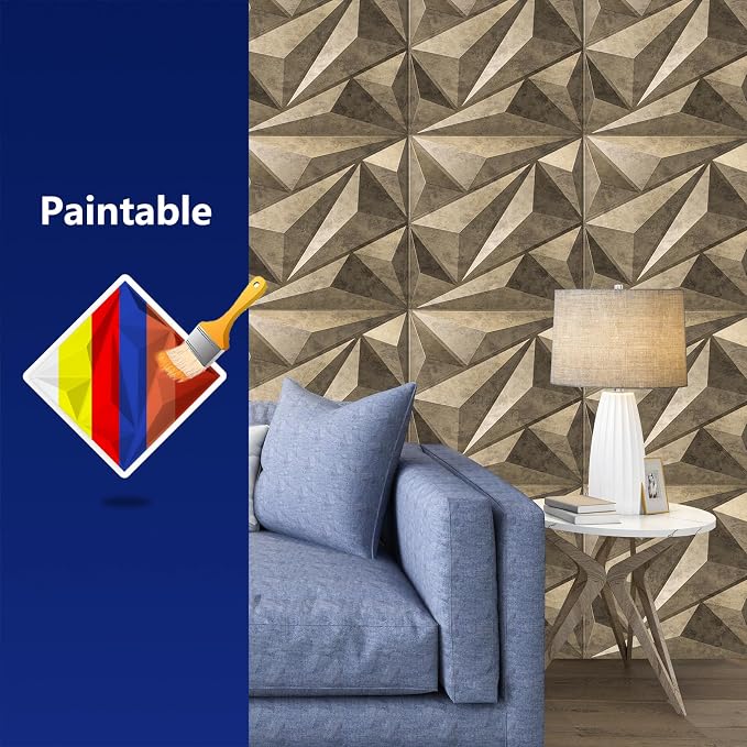 12 Paneles de pared 3D con diamantes, PVC, oro antiguo