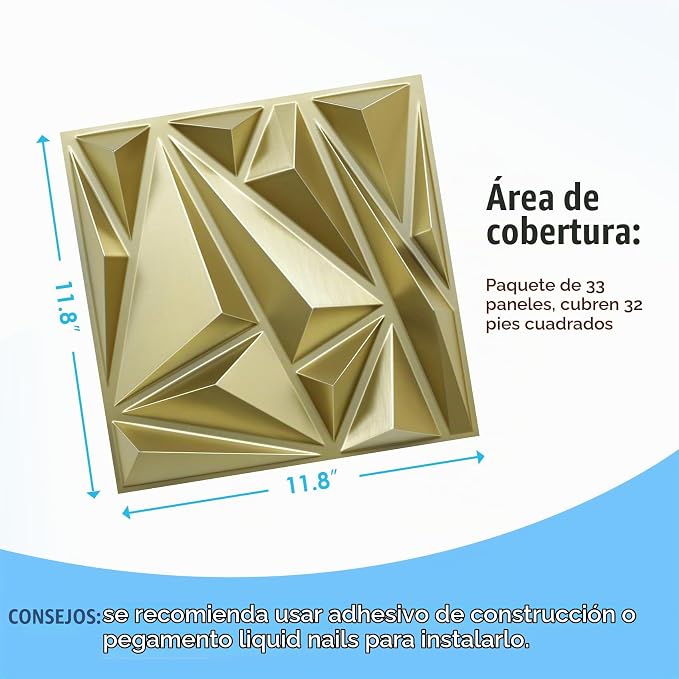 12 Paneles de Pared 3d de Pared Oro Champán