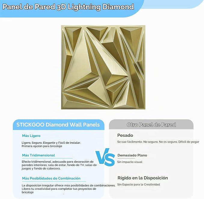 12 Paneles de Pared 3d de Pared Oro Champán