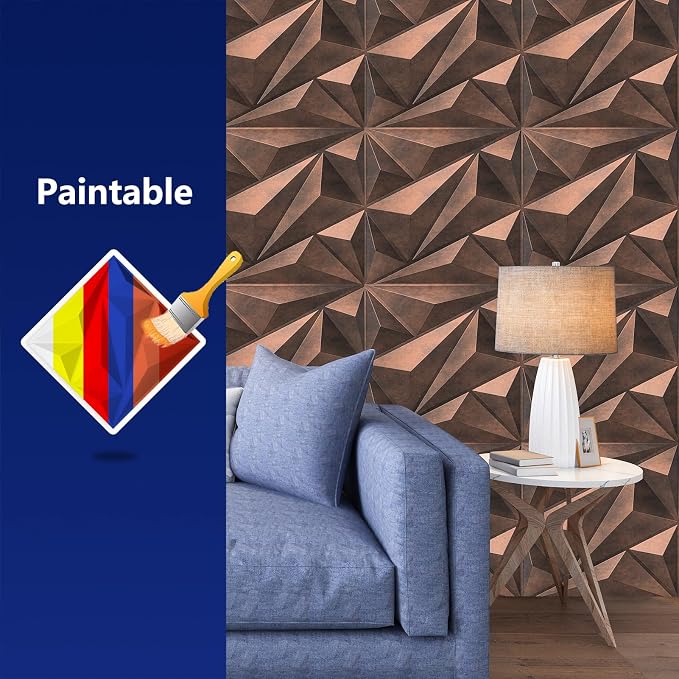 12 Paneles de pared 3D Diamante, PVC cobre antiguo