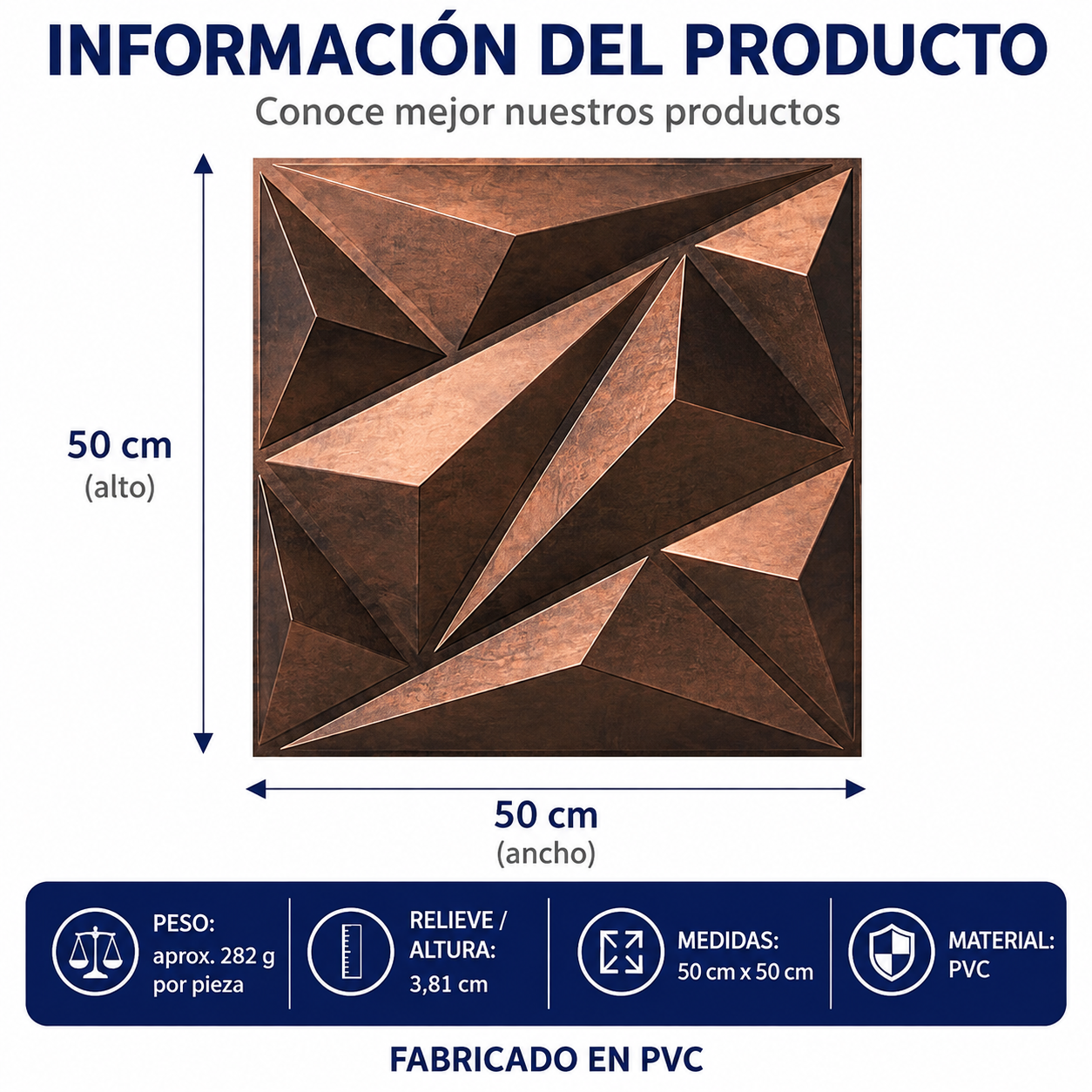 12 Paneles de pared 3D Diamante, PVC cobre antiguo