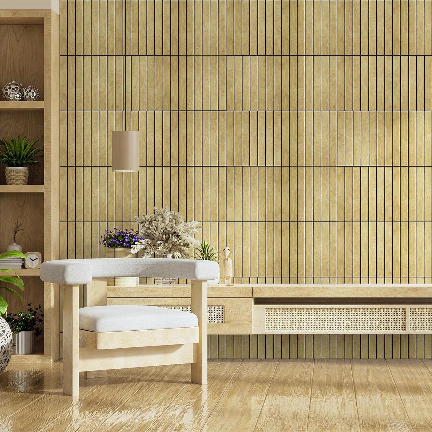 10 Paneles de pared de listones de madera para despegar y pegar Roble claro