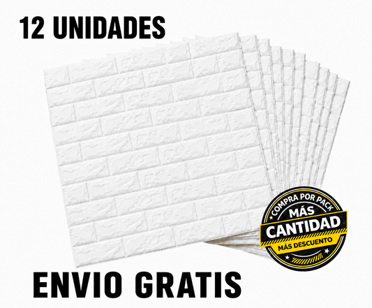 Pared adhesiva Blanca tipo Ladrillo 70 x 77cm propack 12 Unidades